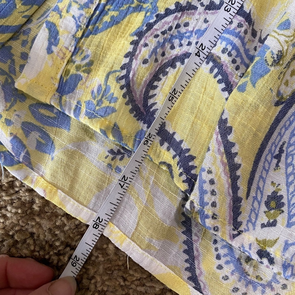 Unique Spectrum Blouse Women 1X Yellow Blue Paisley Button Front Babydoll Top - Picture 11 of 11